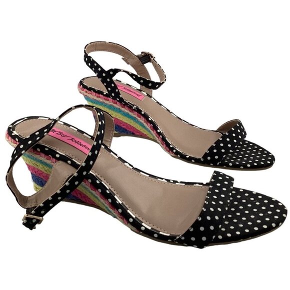 Betsey Johnson Black Wedge Sandals with Bow Detail - Picture 4 of 8